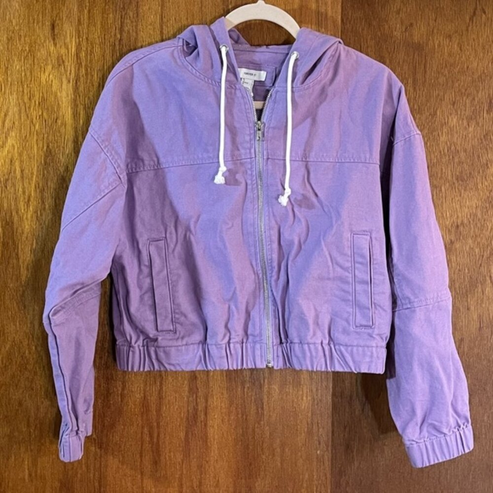 FOREVER 21 Lavender Denim Cotton Hooded Jacket Sz S